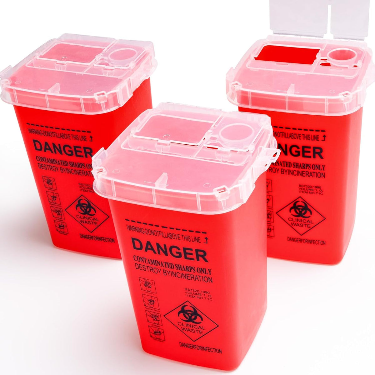 CHANGTIKEJI red sharps containers 3 pack for biohazard needle disposal