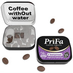 PriFa Cinnamon Coffee Tablets front view tin for portable caffeine