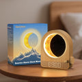 Epochleno Sunrise Alarm Clock front view displaying digital time on wood grain housing