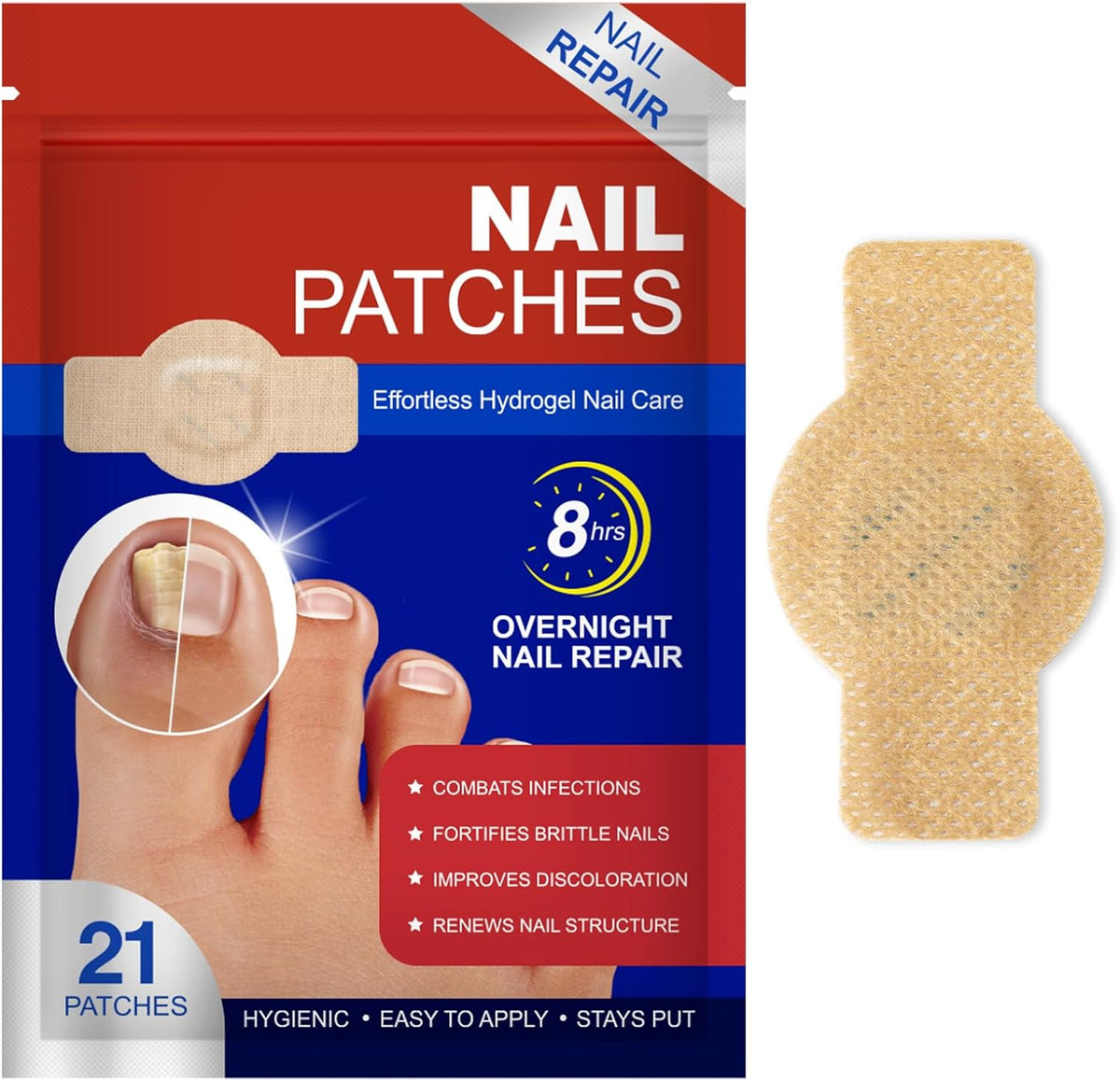 WLCTJIAYOU Nail Patches 21 Count front view for damaged toenail repair.