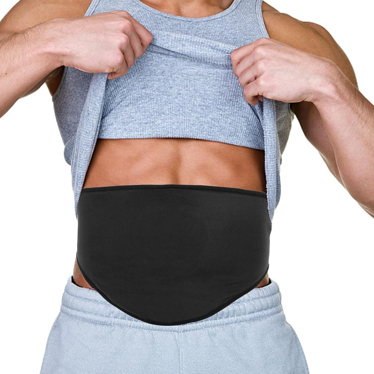 FSUHHIAD ostomy support belt front view in black premium fabric layout
