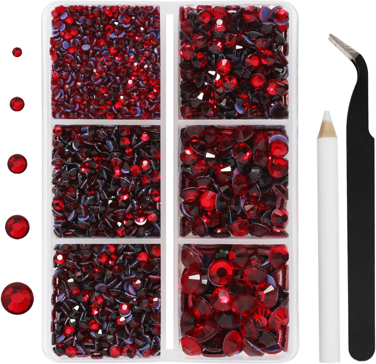 Beadsland hotfix rhinestones 3960 pieces set in Siam red color front view