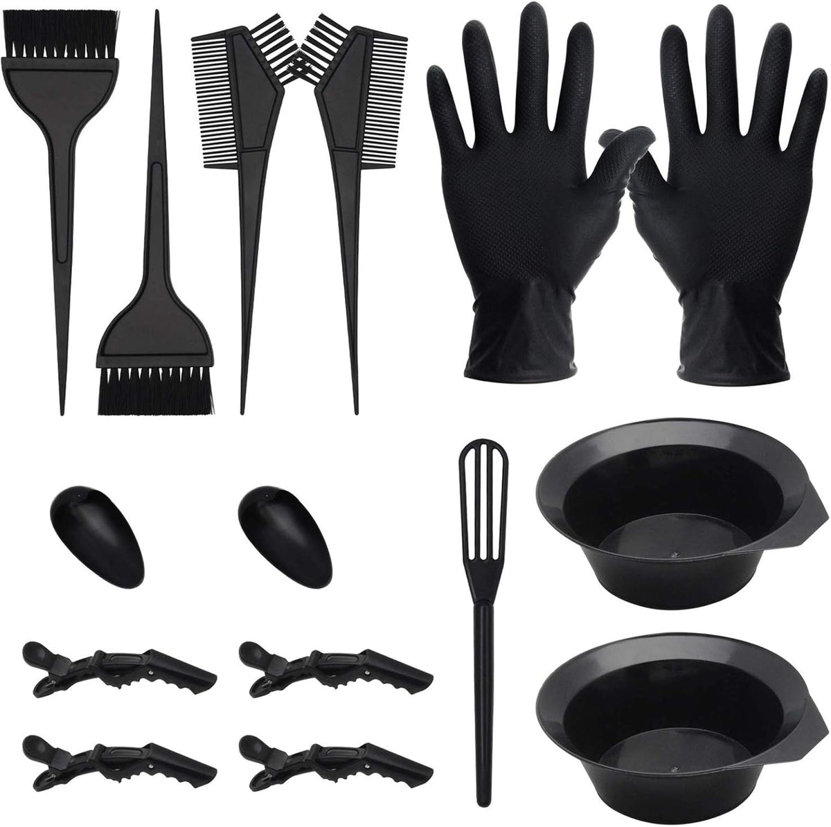 Createstar 15 pieces hair dye coloring kit front view showcasing the complete black salon tool set