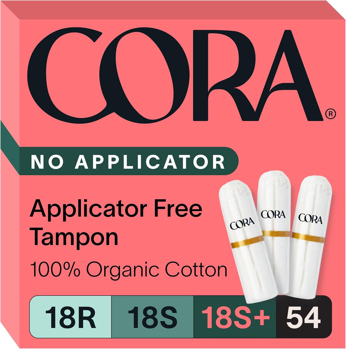 Cora Organic Cotton Non-Applicator Tampons multipack box front view