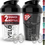 VELOMIX shaker bottle 2 pack wire whisk protein mixing system