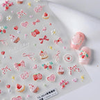 Nbntgh 5d embossed pink strawberry cake nail stickers front packaging