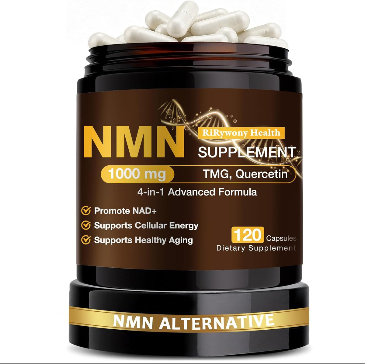 RiRywony Health NMN Supplement 1000mg bottle front view showing cellular support formula