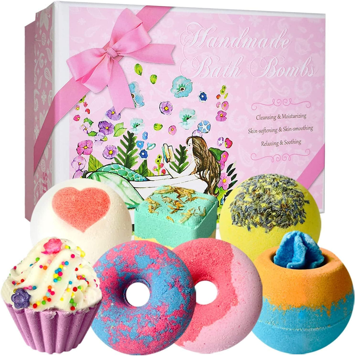 STNTUS INNOVATIONS natural bath bombs gift set front view pink mermaid packaging box