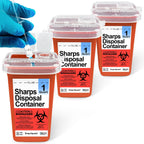 Shop Square biohazard sharps container front view showing red puncture resistant base and warning labels.