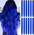 GPOVVIMX 12 Pieces Blue Hair Extensions front view showing long straight synthetic hairpieces