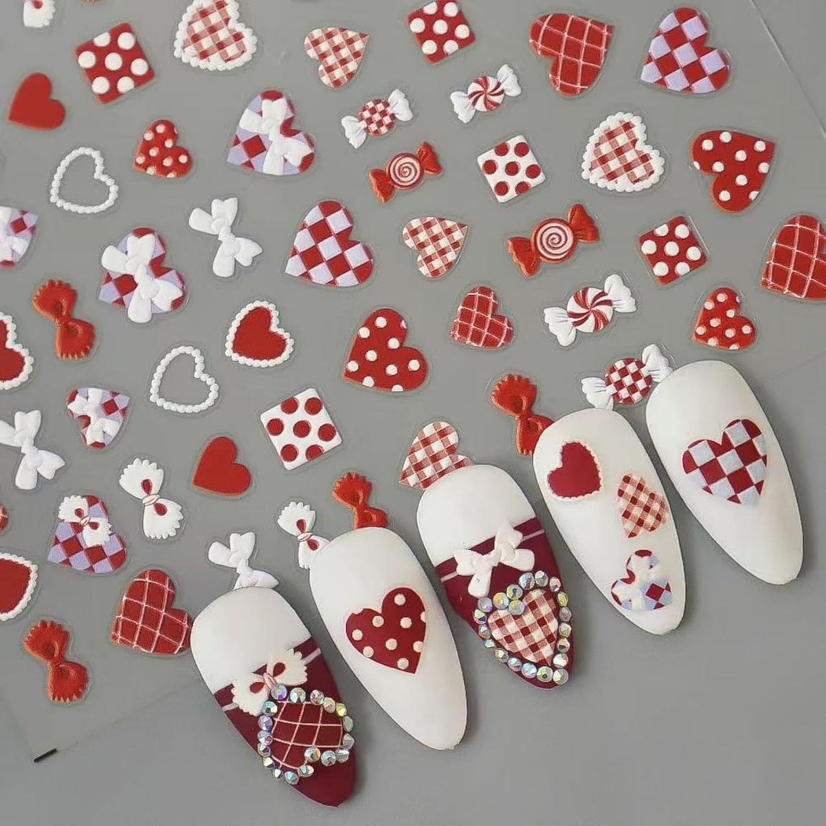 Jmeowio Valentines 5D embossed nail stickers front view