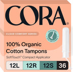 Cora Organic Cotton Tampons Multipack front view showing 36 count variety pack