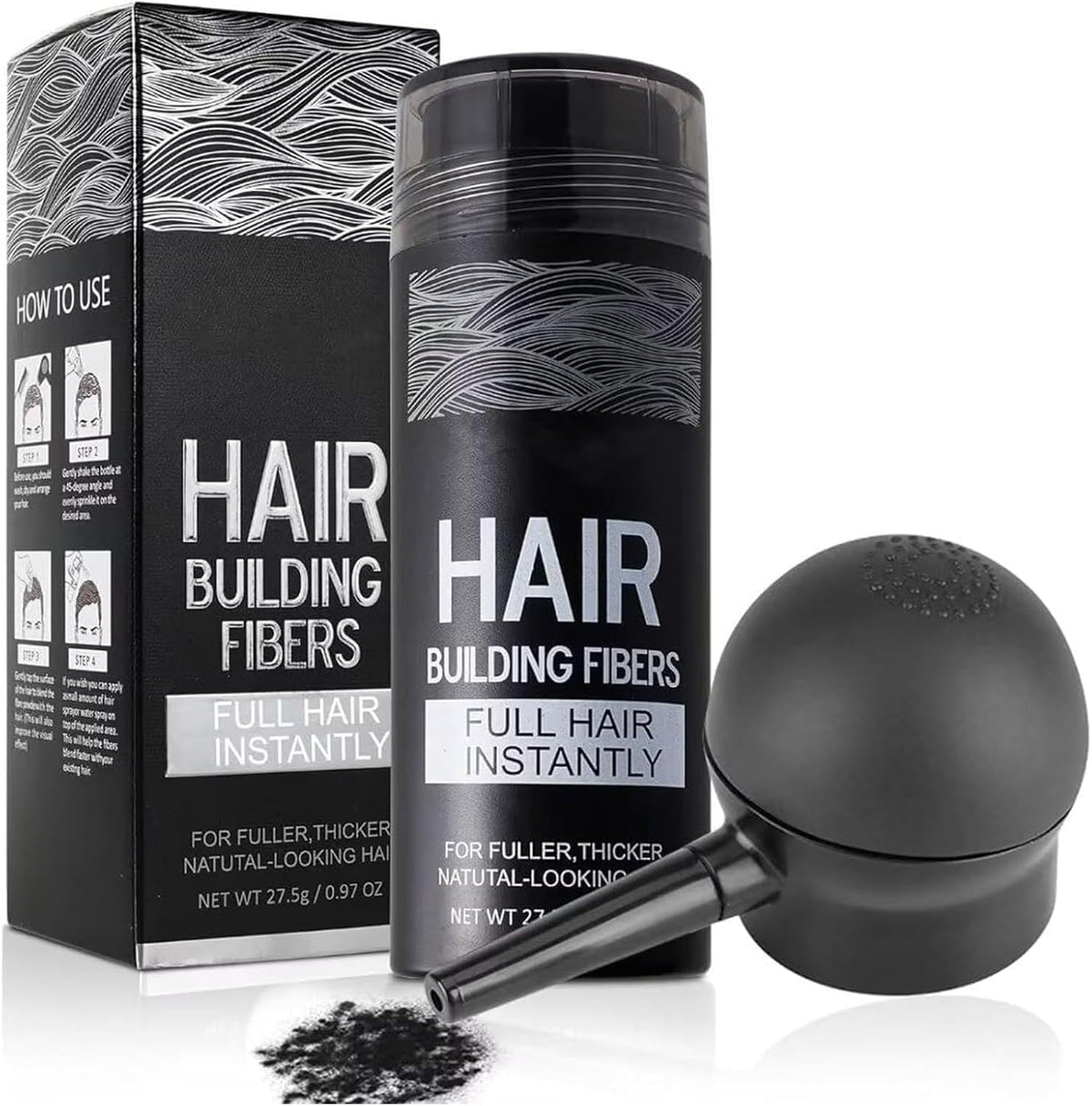 SHIFAKOU hair building fibers bottle with spray applicator front view for instant hair thickening