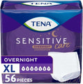 TENA Sensitive Care Overnight Incontinence Underwear for Women front packaging view showcasing 56 count extra large size.