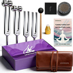 Unimore tuning forks for healing set front view in purple gift box.
