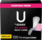 U by Kotex Balance Daily Panty Liners 100 count front view of packaging.