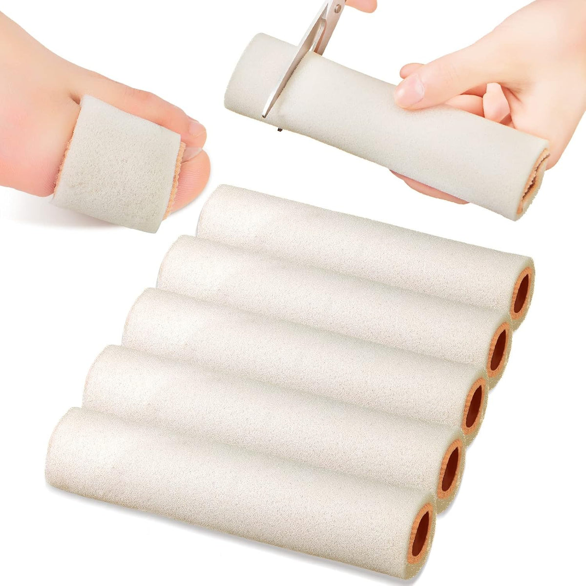 Tondiamo Foam Toe Protector Sleeves 6 piece set front view for bunion relief.