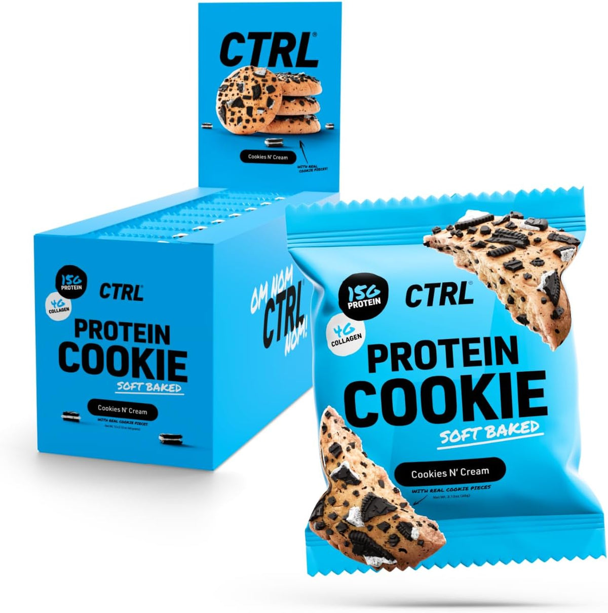 CTRL Cookies n Cream Protein Cookies 12 pack front view showing packaging.