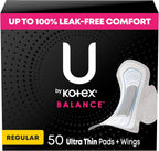 U by Kotex Balance Ultra Thin Pads with Wings front packaging for regular flow