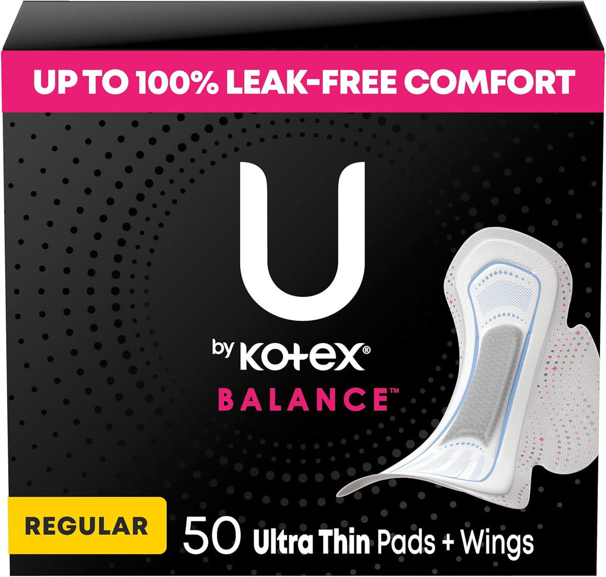 U by Kotex Balance Ultra Thin Pads with Wings front packaging for regular flow