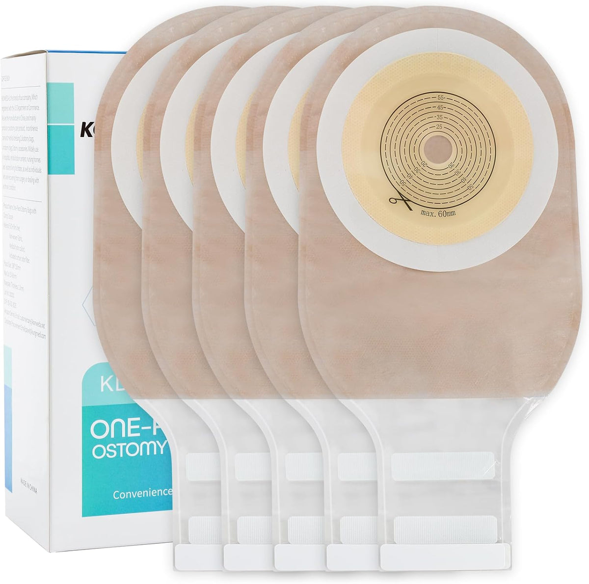 Konweda one piece drainable colostomy bags front view showcasing the hydrocolloid skin barrier flange