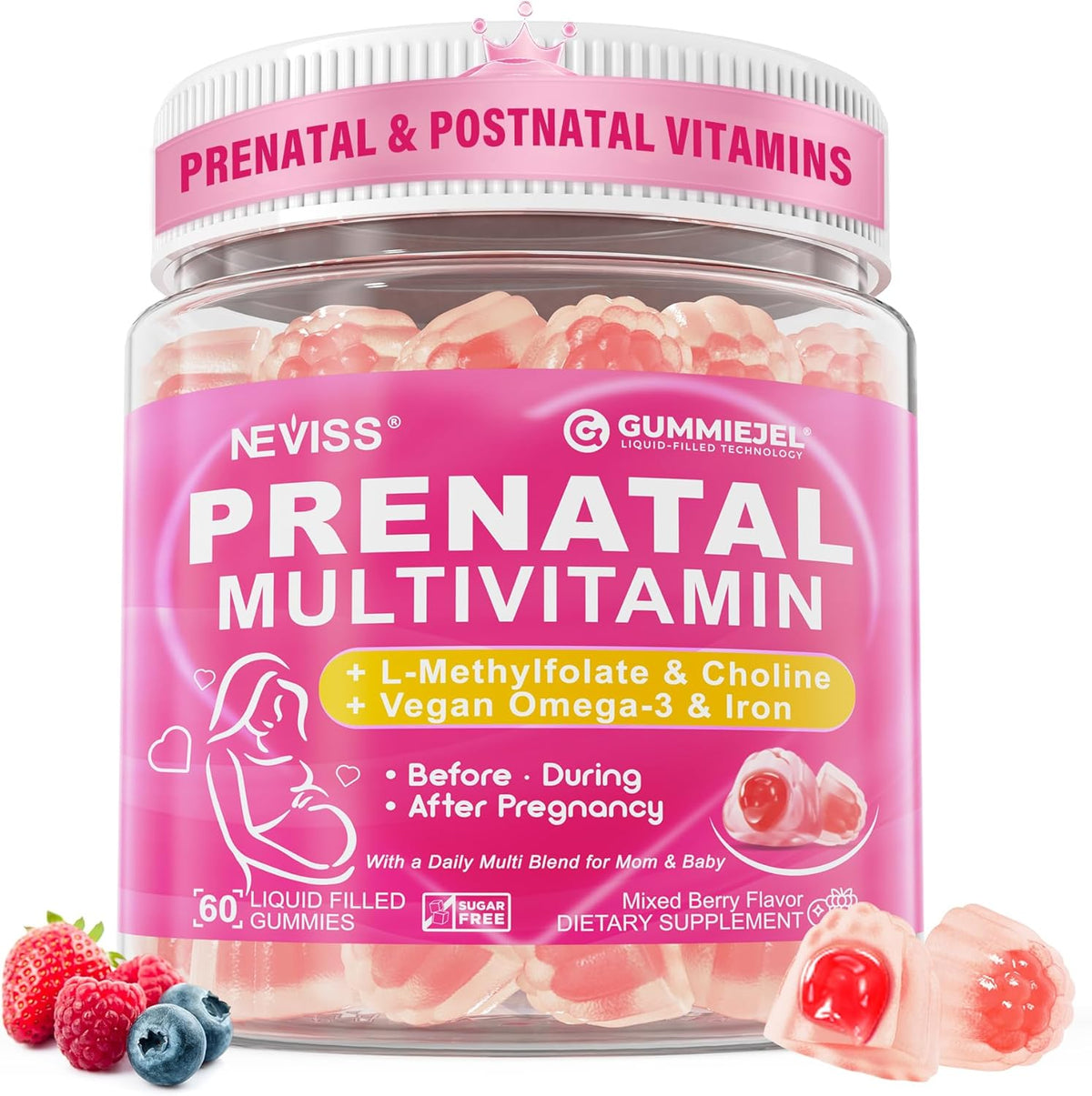 Neviss Prenatal Vitamins Gummies front view bottle design