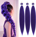 Generisch purple braiding hair front view of three pre stretched bundles