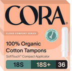Cora Organic Cotton Tampons Multipack front view 36 count box
