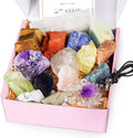 AOOVOO 17 Piece Crystal Set front view showing raw chakra stones and gift box