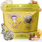 ODD BALLS Organic Energy Balls Lemon front packaging showing mushroom superfood benefits.