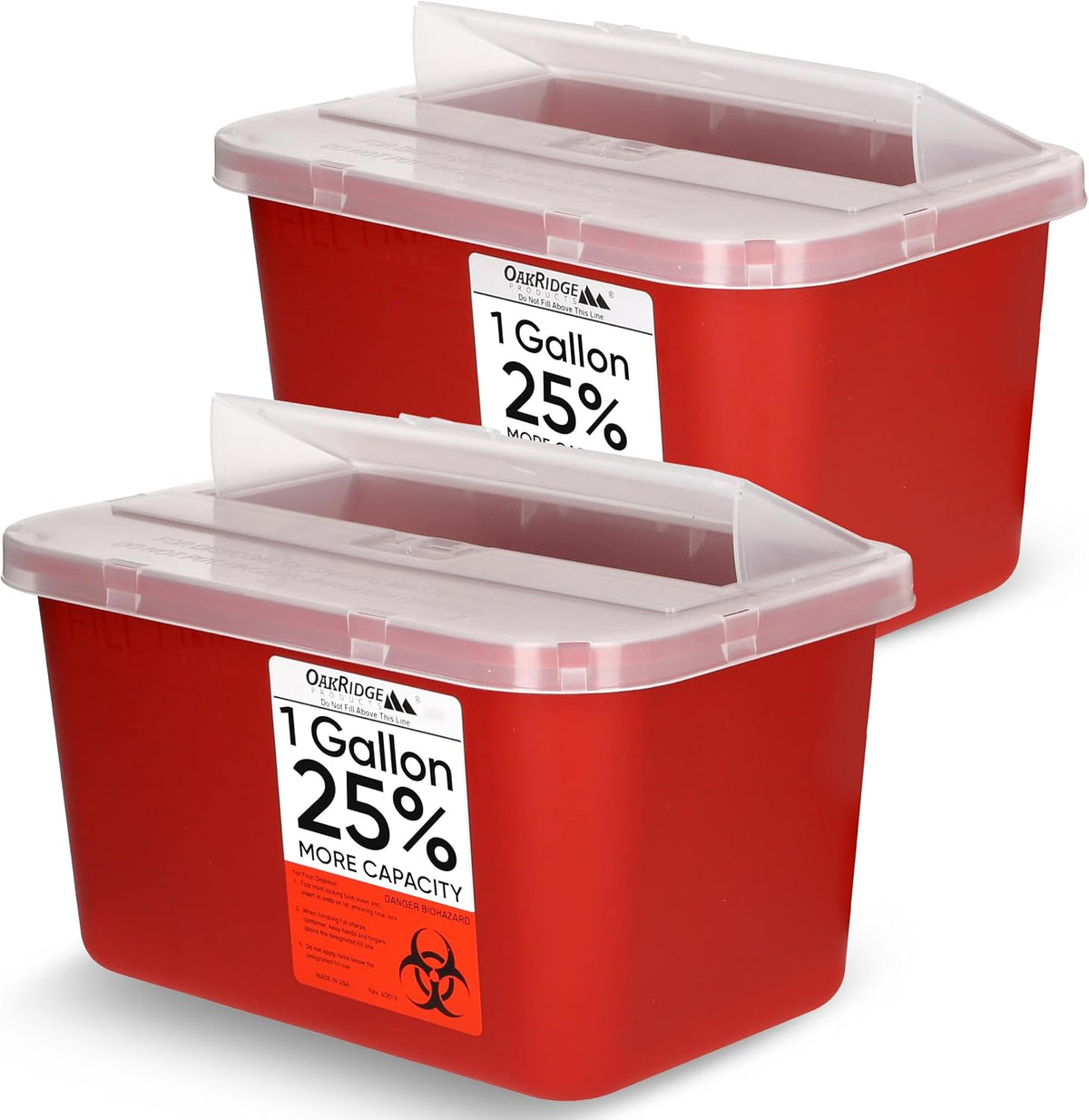 Oakridge Products 1 Gallon Sharps Container 2-Pack front view authentic medical disposal