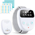 Chumoasis wireless bedwetting alarm grey colorway front view displaying the digital wristband receiver and clip sensor.