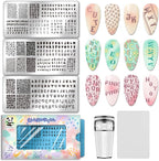 PH PandaHall English Letter Nail Stamping Plates front view showcasing diverse alphabet fonts for custom manicures.