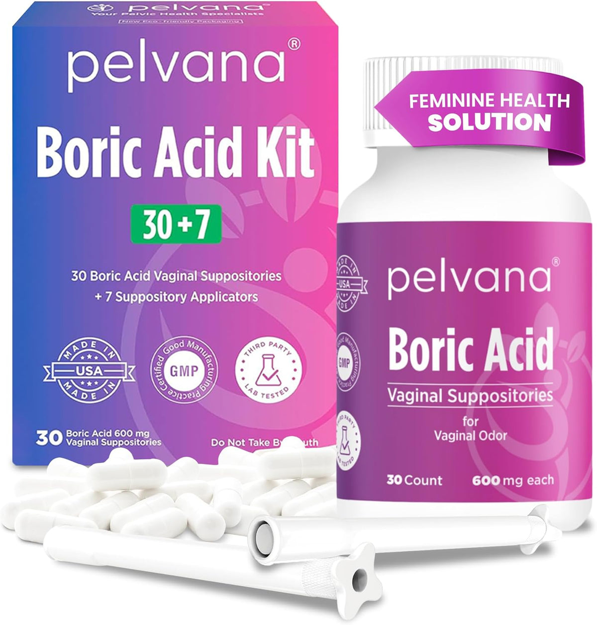 Pelvana Boric Acid Suppositories 37 Piece Kit front view
