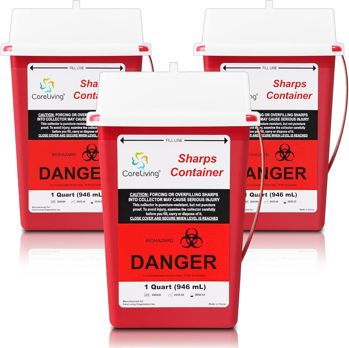 CareLiving red sharps container for home use and needle disposal pack of three