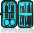 Hantekas 9 in 1 stainless steel manicure set blue case front view