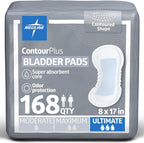 Medline ContourPlus Bladder Control Pads front packaging 168 count for ultimate absorbency.