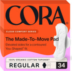 Cora 100% Organic Cotton Topsheet Pads 34 count front view for regular flow.