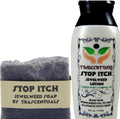 Trascentuals Stop Itch Combo Pack front view showing jewelweed lotion bottle and soap bar for natural itch relief.