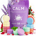 CalmNFiz DeckTheHalls Aromatherapy Shower Steamers eighteen pack front view showing the vibrant color-coded tablets.