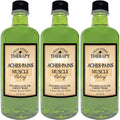 Village Naturals Therapy Aches and Pains Muscle Relief Foaming Bath Oil and Body Wash front view of three bottles for muscle recovery.