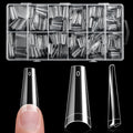 krofaue 600PCS clear coffin nail tips in a 12 size storage box for extensions coffin nail shape