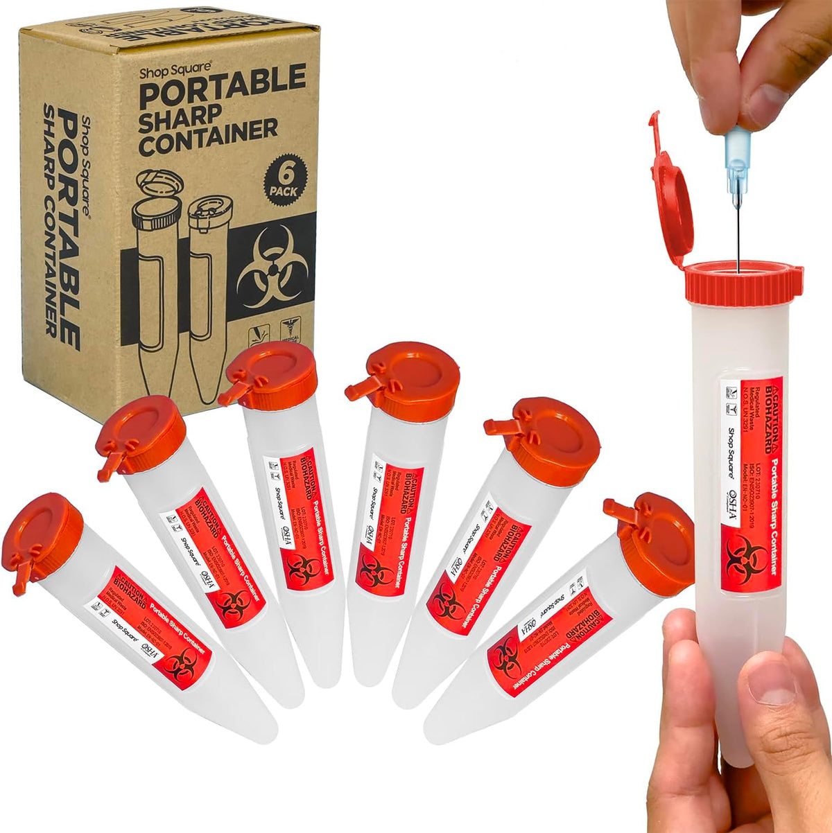 Shop Square Small Sharps Containers front view 6 count pack for medical waste