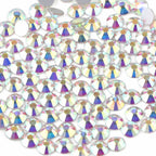 Beadsland Crystal AB rhinestones front view showing flat back and round shape