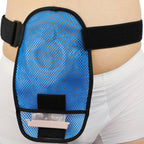EaseCare Ostomy Bag Cover front view showing breathable blue mesh material.