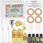 Jcoos DIY Shower Oil and Bath Oil Making Kit front view showcasing the packaging box and ingredients