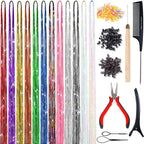 Lanwexy hair tinsel kit with 12 colors and application tool front view