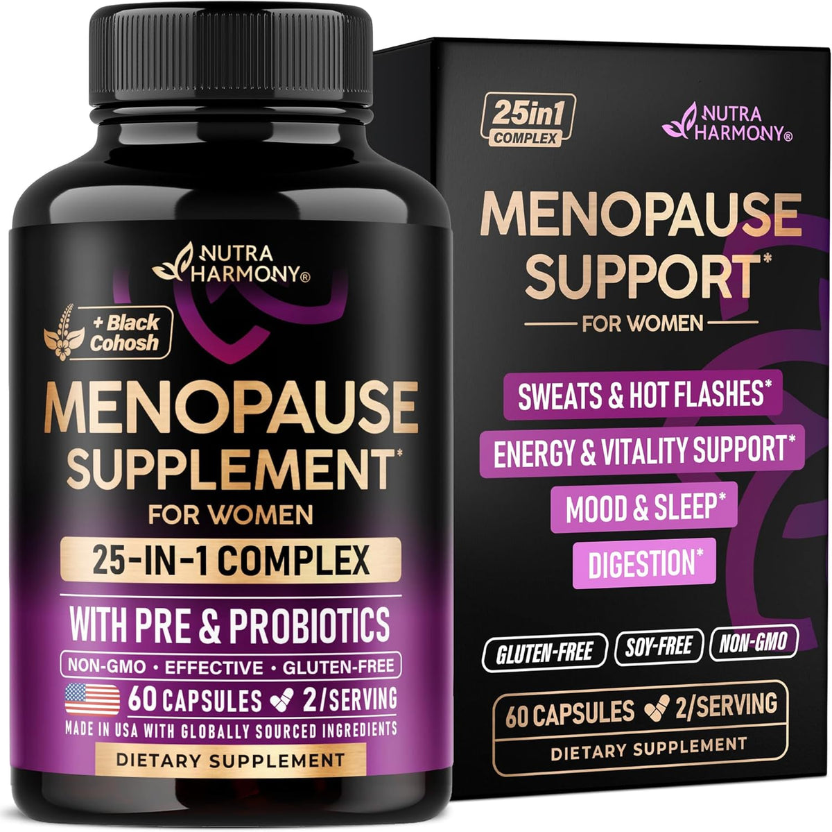 NUTRAHARMONY Menopause Support 60 capsules front view bottle packaging