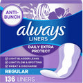 Always Daily Extra Protect Liners 136 count box front view for daily freshness