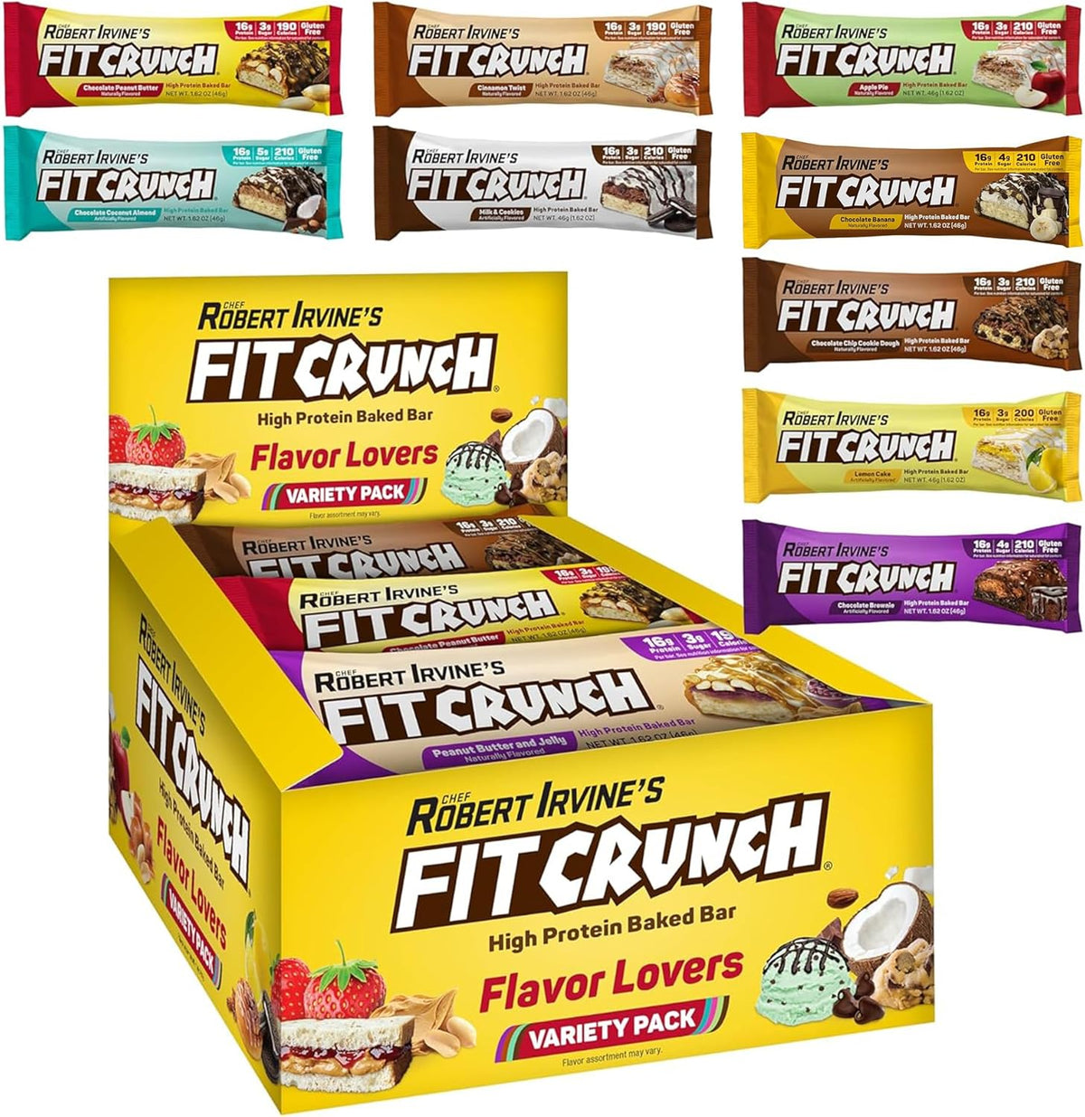 FITCRUNCH Snack Size Protein Bars, 6-Layer Baked Bar, 3g of Sugar, Gluten Free & Soft Cake Core (9 Count, Flavor Lovers) - Image 1